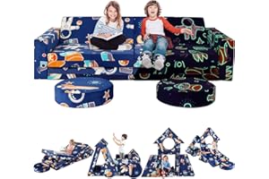 OSYKIU 12Pcs Modular Kids Sofa Play Couch,Toddler Couch Kids Sofa, Versatile Playroom and Bedroom Furniture for Toddlers.Convertible Foam and Floor Cushion for Boys and Girls,Glow in The Dark,Space