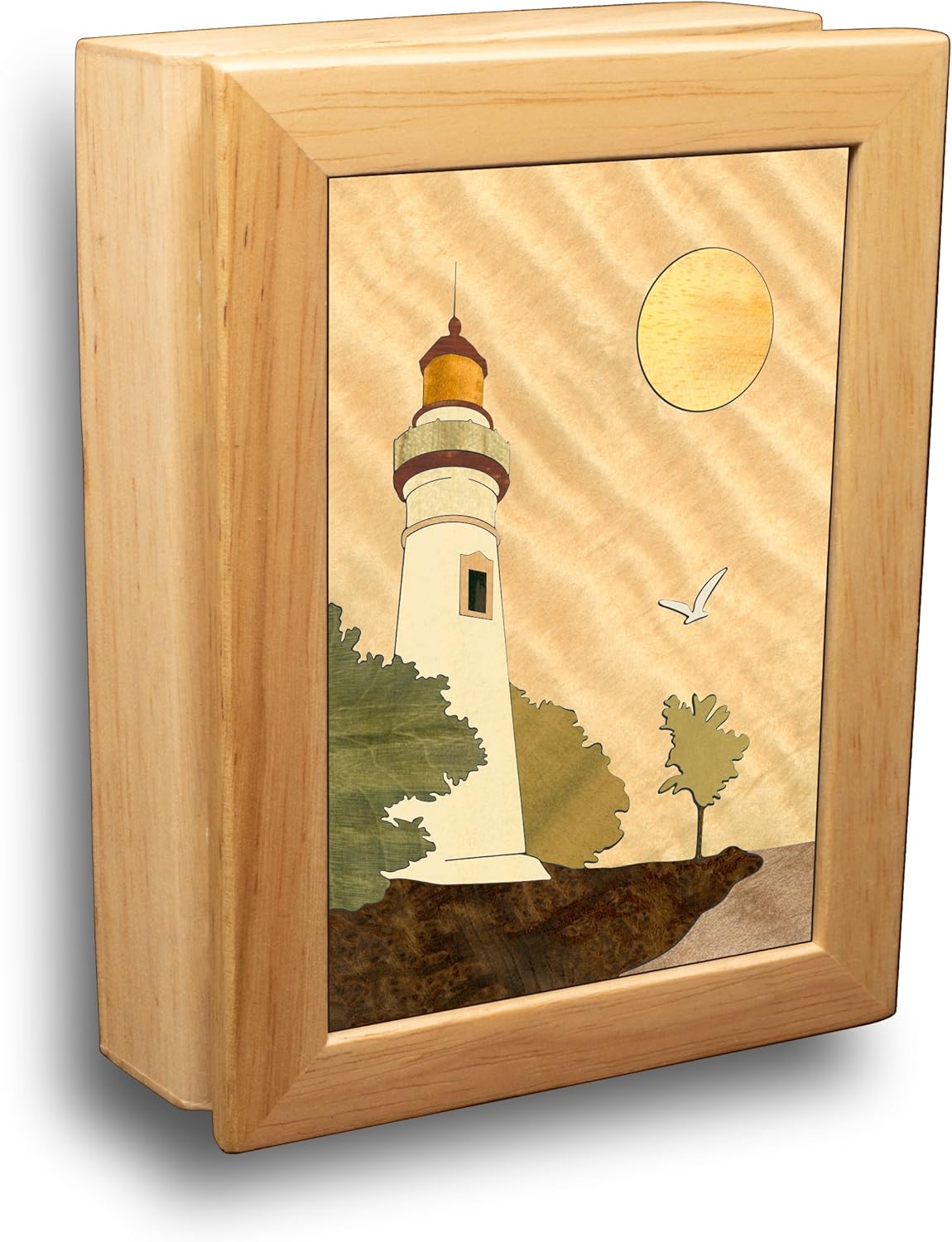 Wood Lighthouse Box - Handmade USA - Unmatched Quality - Unique, No Two are the Same - Original Work of Wood Art. A Lighthouse Gift, Ring, Trinket or Wood Jewelry Box (#4502 Lighthouse 4x5x1.5)