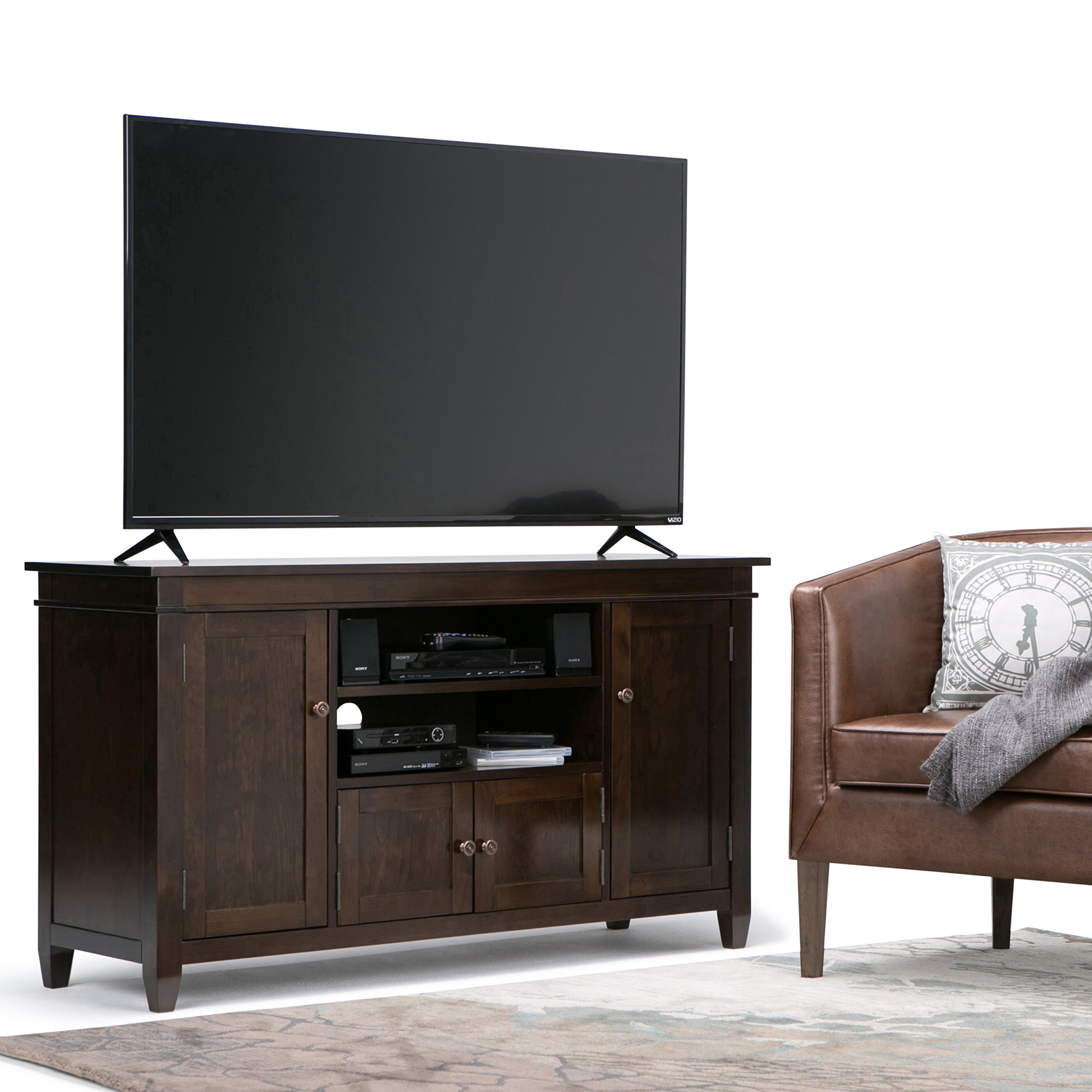SIMPLIHOME Carlton SOLID WOOD Universal TV Media Stand, 54 inch Wide