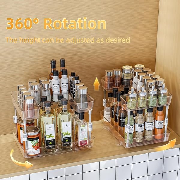 XICENNEGO ROTATING ADJUSTABLE STORAGE RACK – 2-TIER MULTI-PURPOSE BATHROOM UNDER SINK ORGANIZERS AND STORAGE – SPACE-SAVING ORGANIZER FOR UNDER SINK, KITCHEN, BATHROOM, VANITY AND FRIDGE(1 PACK)