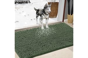 IM HOME Durable Chenille Absorbent Outdoor Doormat 20" x 30", Muddy Washable Door Mats for Dog Non Slip Indoor Doormat Front Inside Doormat for Entryway, Mud Dog Paws, Patio Olive