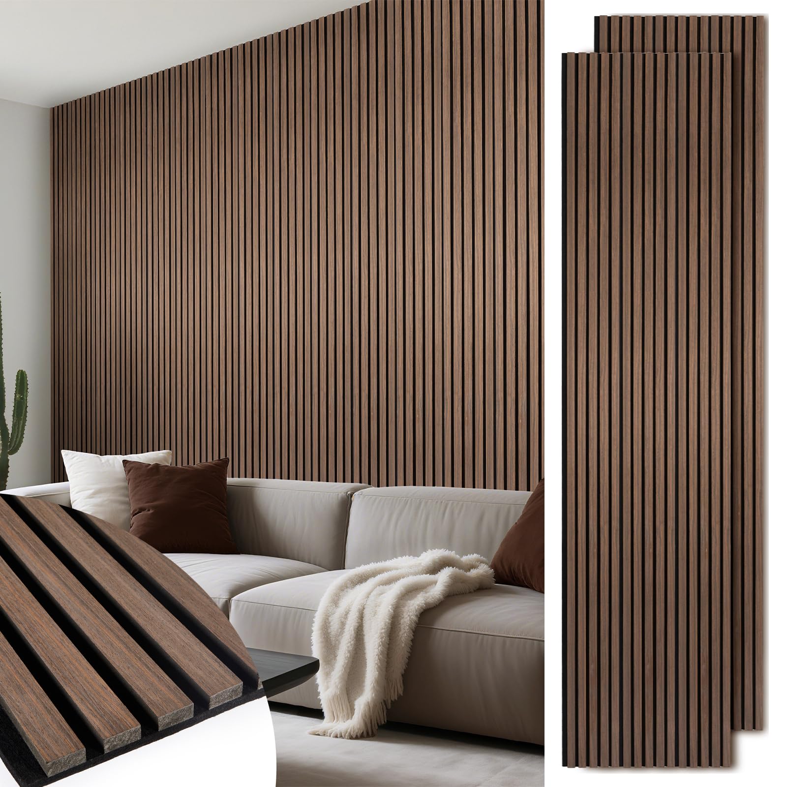 LARWORKS Wood Slat Wall Panels 2 Pack 106" x 23.6", Acoustic Wooden ...