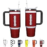 Hpytmbernb 30 oz Football Tumbler with Handle and Lid Double Walled Stainless Steel Insulated Travel Mug Gift for Football Themed Lovers Coffee Cup