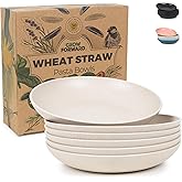 Grow Forward Premium Wheat Straw Pasta Bowls - 30oz Unbreakable Wide & Shallow Dinner Plate Bowls Set of 6 - Microwave Safe Reusable Plastic Pasta Bowls for Kids, Adults, Salad, Camping, RV - Sahara