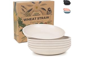 Grow Forward Premium Wheat Straw Pasta Bowls - 30oz Unbreakable Wide & Shallow Dinner Plate Bowls Set of 6 - Microwave Safe R