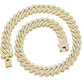 Saintda Mens Cuban Link Chain Iced Out Silver Miami Cuban Necklace Bling Diamond Chain Hip Hop Jewelry with Gift Box for Women