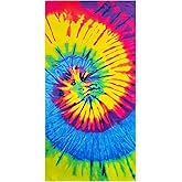 Beachland Neon Tie Dye Beach Towel 30 x 60 inches 100% Cotton Rainbow Hippie Colors - One Side Printed (Colorful Tie Dye, One Towel)