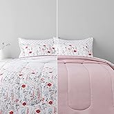 Amazon Basics Ultra-Soft Lightweight Microfiber Reversible Comforter Bed-in-a-Bag 7-Piece Set, Full/Queen, Pink Floral