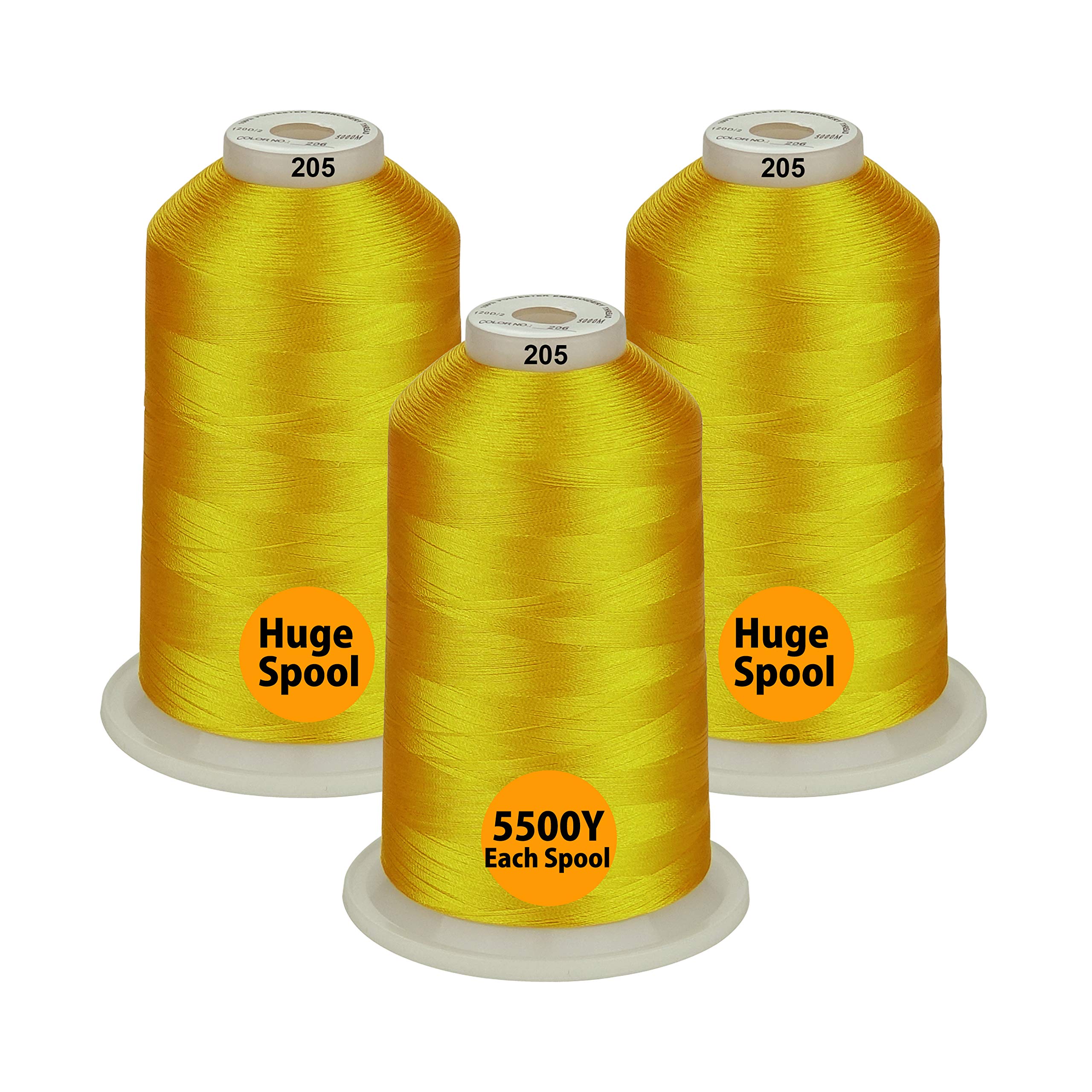 Simthread All Purpose Polyester Embroidery Machine Thread Huge Spool 5000M 5500Y for Sewing Embroidery Machines - 3 Yellow