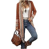MakeMeChic Women's Open Front Long Fringe Cardigan Western Long Sleeve Boho Cardigan Sweater