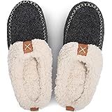 LongBayWomen's Wool Felt Sherpa Memory Foam Slippers with Plush Fleece Lining Slip on Moc Clogs Indoor Or Outdoor
