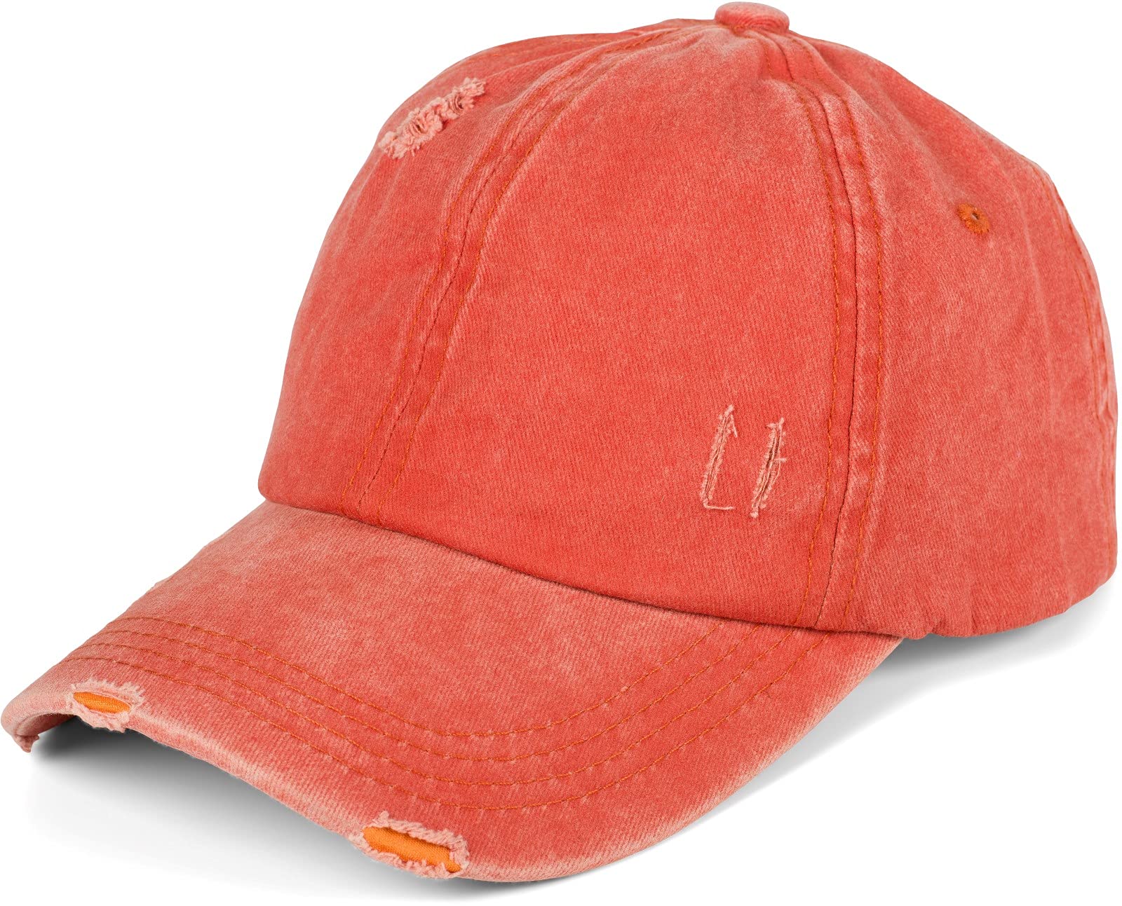 styleBREAKER Ladies Baseball Cap in Washed Destroyed Used Look, Ponytail, 6-Panel, Hook-and-Loop Fastener Adjustable 04023080, Colour:Rust
