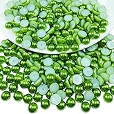 Pinhoollgo 1500pcs 4mm Flatback Half Pearls for Crafts Resin Half Round Pearls for Face Nail Cup Clothes Shoes Scrapbook Handmade Craft(Dark Green)