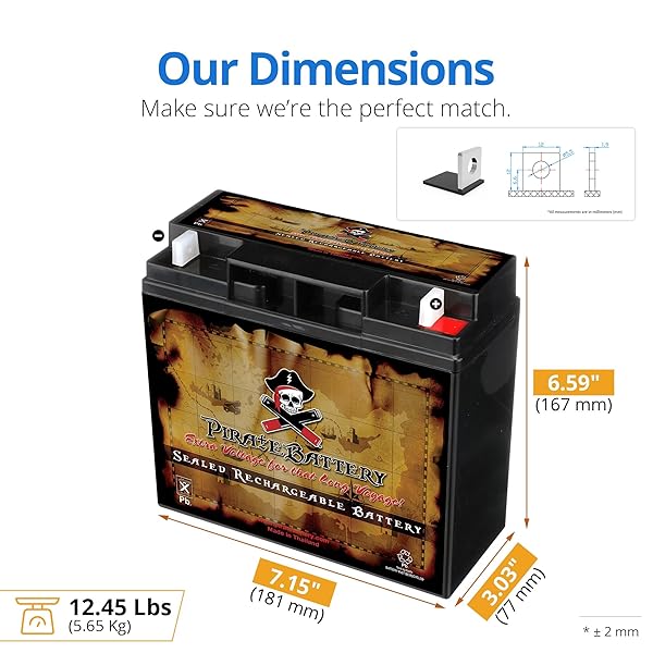 PIRATE BATTERY 12 V 22 AH AGM SEALED LEAD‑ACID BATTERY – T3 NUT & BOLT TERMINALS – MAINTENANCE‑FREE BACKUP POWER FOR ALARM SYSTEMS, SCOOTERS, TOYS, EMERGENCY & SECURITY LIGHTING