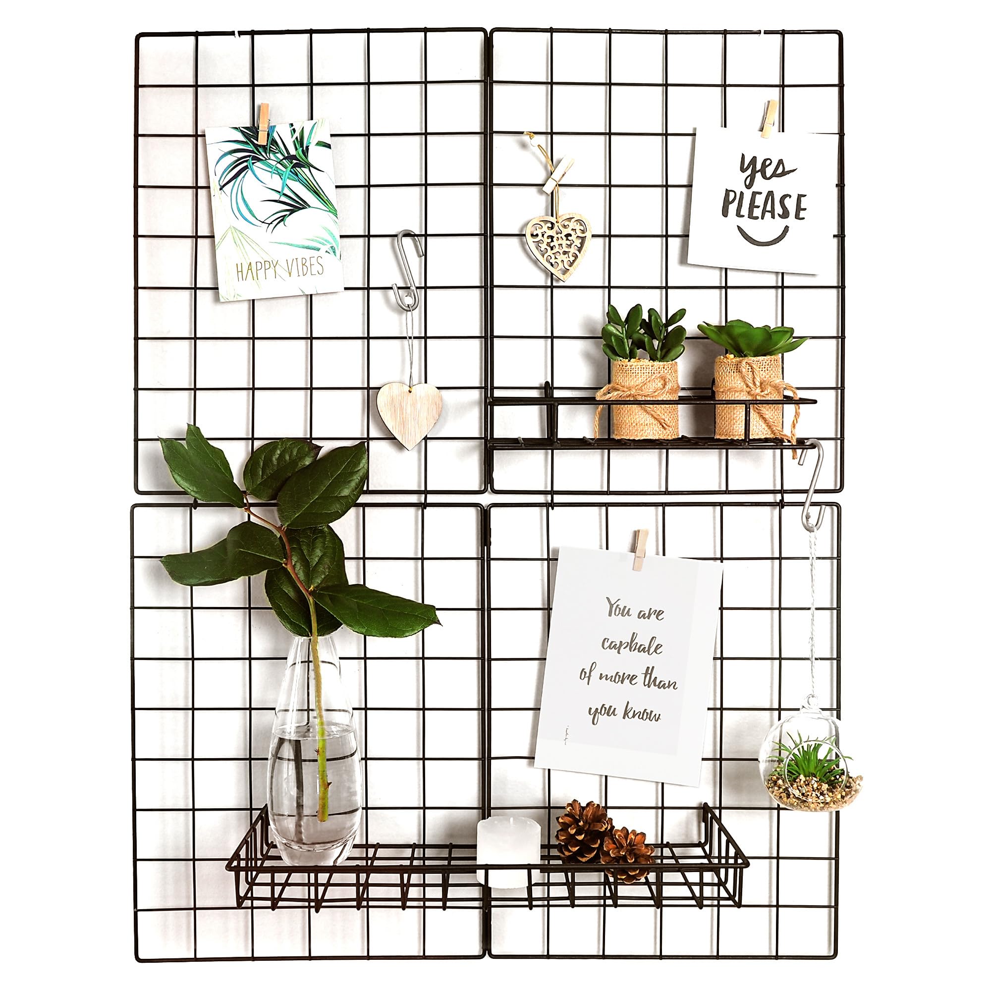 Gadgy Wire Wall Grid Set of 2 - Large Decorative Grid Pinboards for Pictures, Notes, and Room Décor - Wall Organizer for Bedroom, Kitchen, or Office