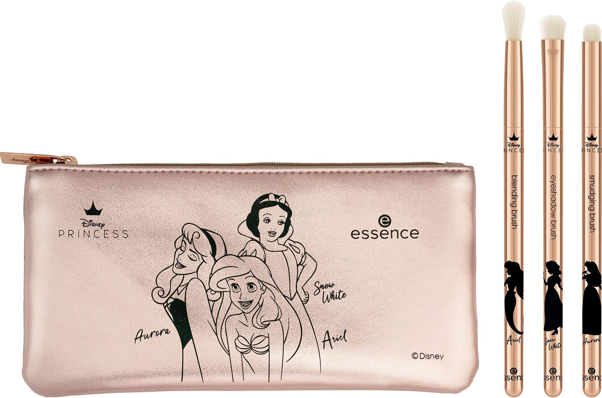 essence | Disney Princess Collection | Brush Set | Includes Blending, Eyeshadow & Smudging Brush in Faux Leather Zip-up Bag | Vegan & Cruelty Free