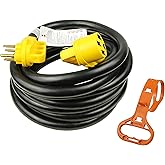 PEAKTOW RV/EV Extension Cord 50Amp 25ft 250 Volts Outdoor Power Supply Cable with LED Indicator, Grip Handle, and Cord Organi