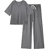 difficort Womens 2 Piece Outfits Raglan Short Sleeve Lounge Sets Wide Leg 2026 Sets Loungewear with Pockets
