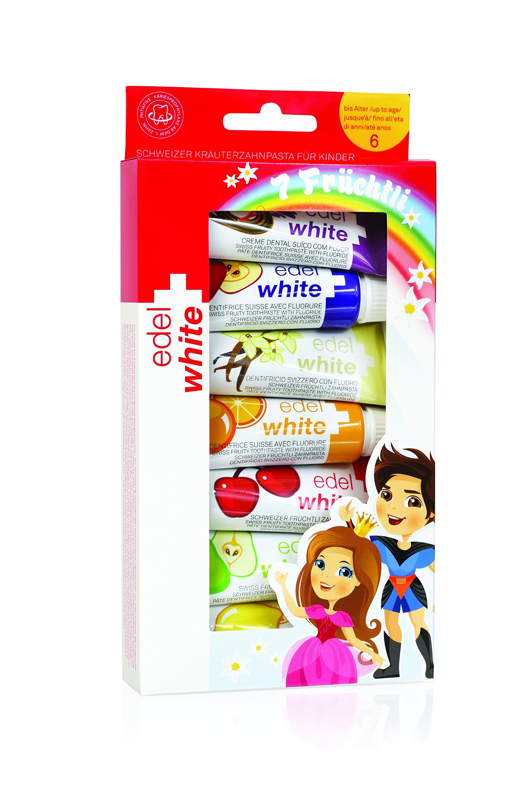 Edel+White 7 Früchtli Toothpaste Children 7 x 9.4 mm I Children's Toothpaste Recommended up to 6 Years I Teeth Cleaning for Little Ones with 7 Flavours