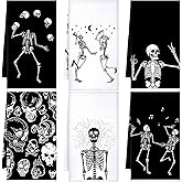 Bencailor 6 Pcs Christmas Skull Kitchen Towels Gothic Spooky Christmas Dish Hand Towels Skeleton Tea Washcloth for Horror Creepy Xmas Party Gifts Bathroom Kitchen Decor 24 x 16''