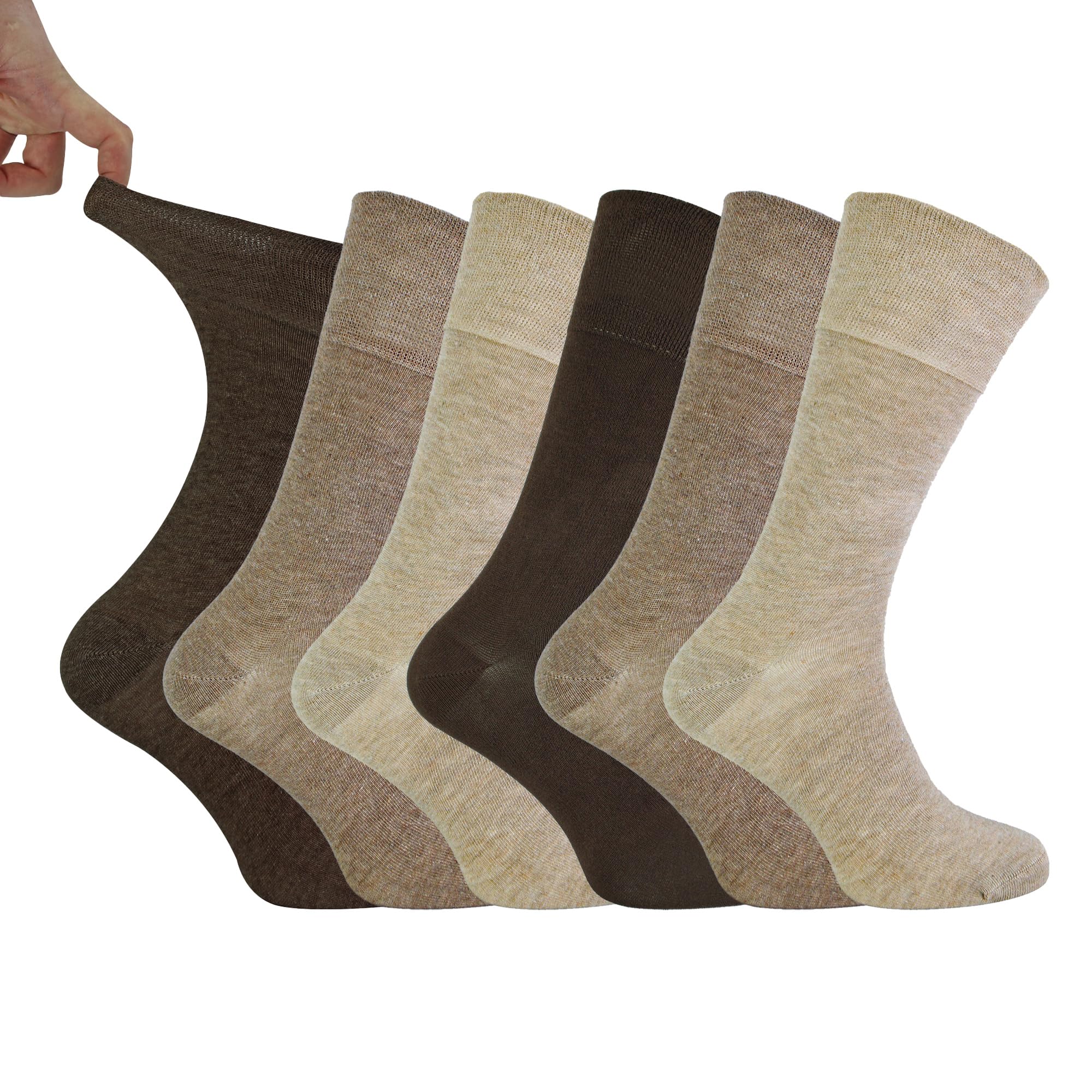 IOMI Footnurse - Mens 6 Pairs Cotton Non Elastic Diabetic Socks With Honeycomb Top (6-11, Beige)