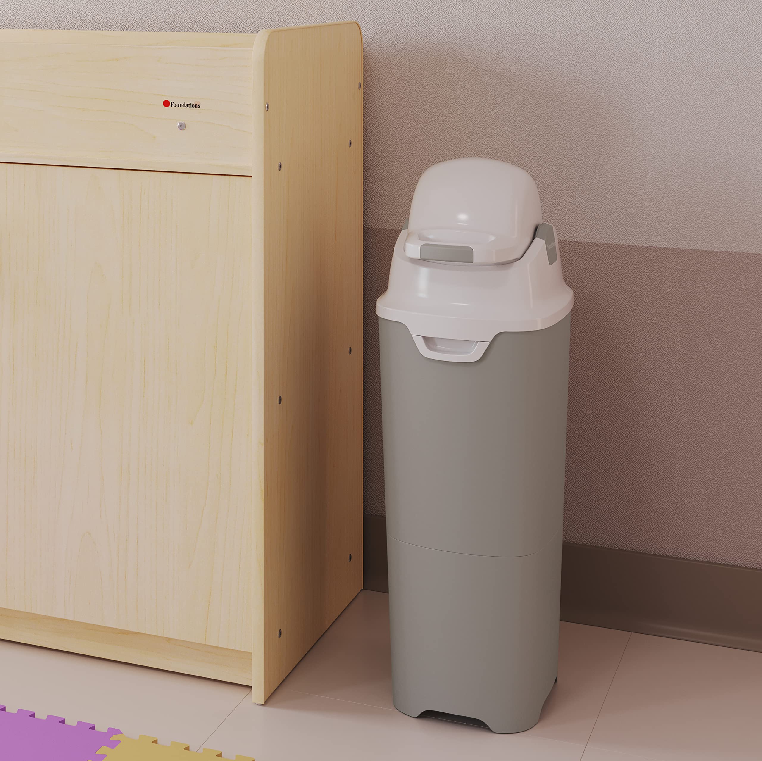 Foundations Tall Diaper Pail with Airtight Lid - Durable & Odorless Diaper Disposal, Large Capacity, Holds up to 60 Newborn Diapers, Refill with Any Bags - Gray
