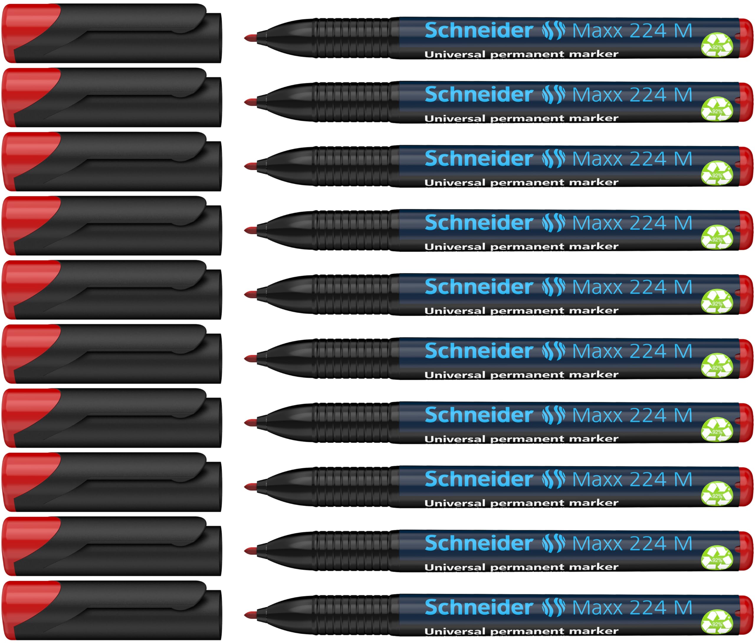 Schneider Maxx 224 M Universal Marker Permanent Cap-Off Ink Refillable 1.0 mm Pack of 10 Red