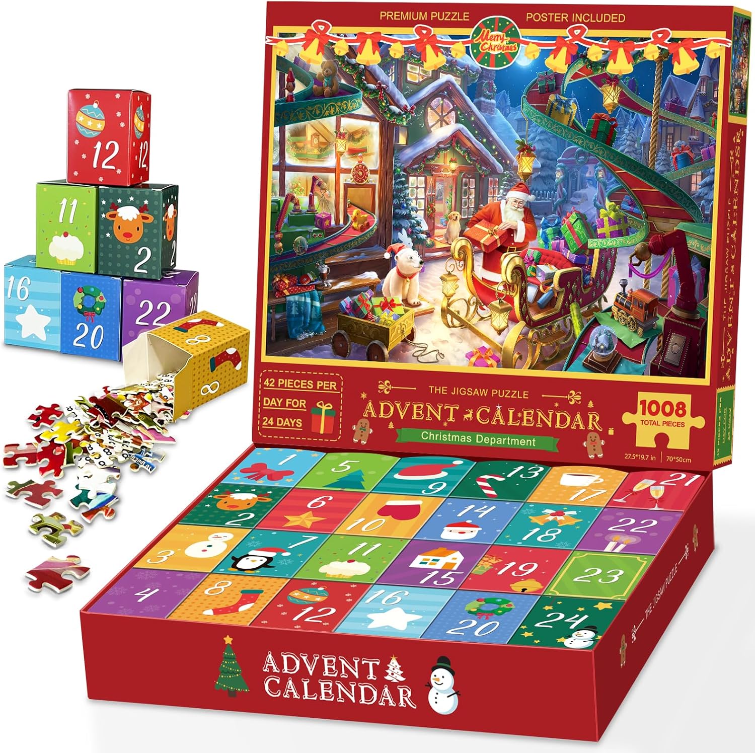 Advent Calendars - Advent Calendar 2023, Christmas Puzzle for Kids and Adults, 24 Days Countdown Calendars for Boys Girls, 1008 Pieces Christmas Puzzle in 24 Boxes, Christmas Department(27.56 x 19.68 Inch)