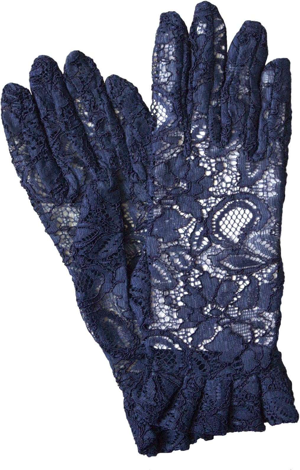 Dents Ladies Sheer Lace Dress/Wedding Gloves with Ruffle Cuff (Navy, Black, etc)