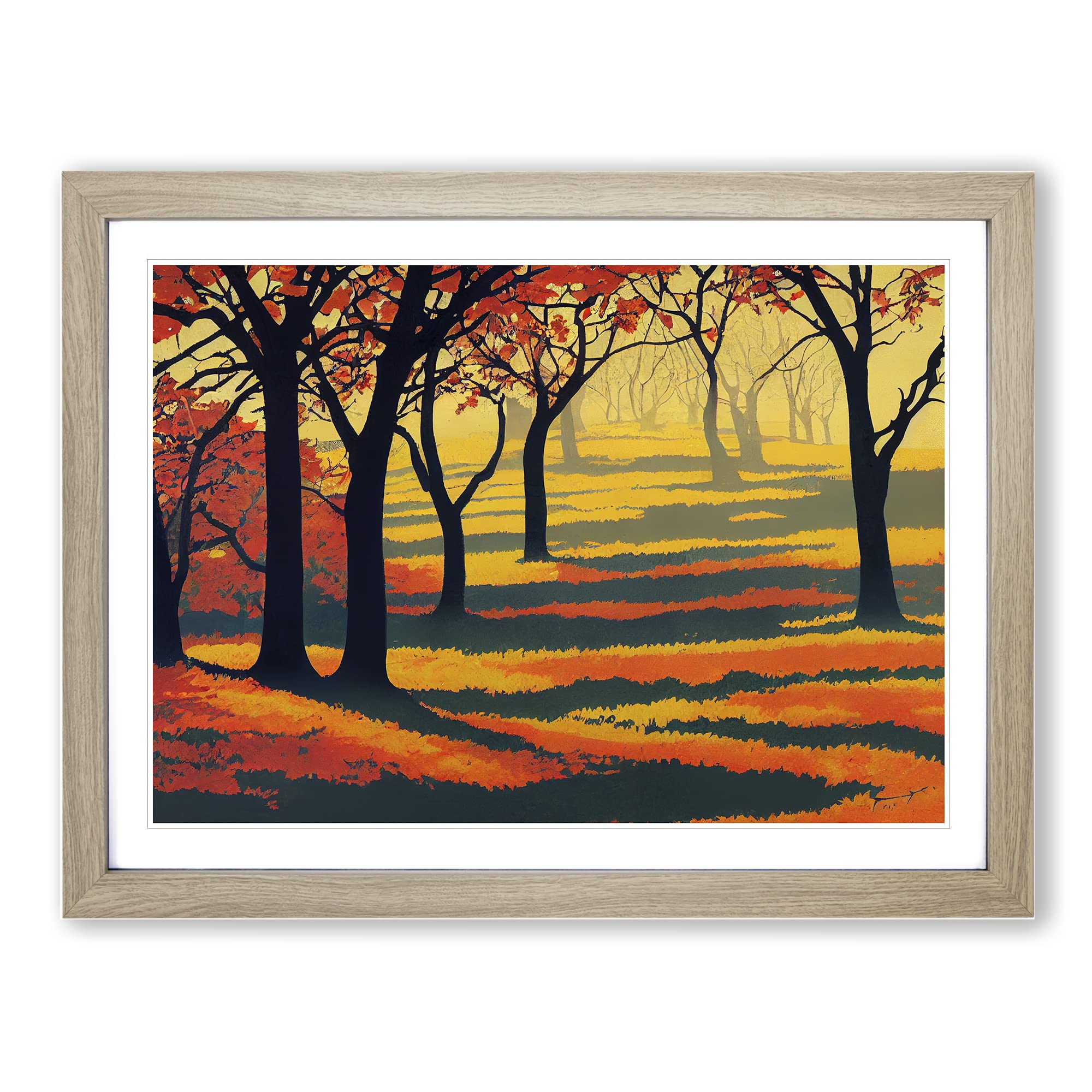 The Sacred Autumn Forest Framed Print | A4 Oak Framed Wall Art | Ready to Hang | Modern Landscape Picture | Living Room Bedroom Lounge Office