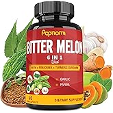 Organic Bitter Melon Extract Capsules - 60 Pills 2 Month - Combined Neem, Fenugreek, Curcumin, Garlic & Papaya
