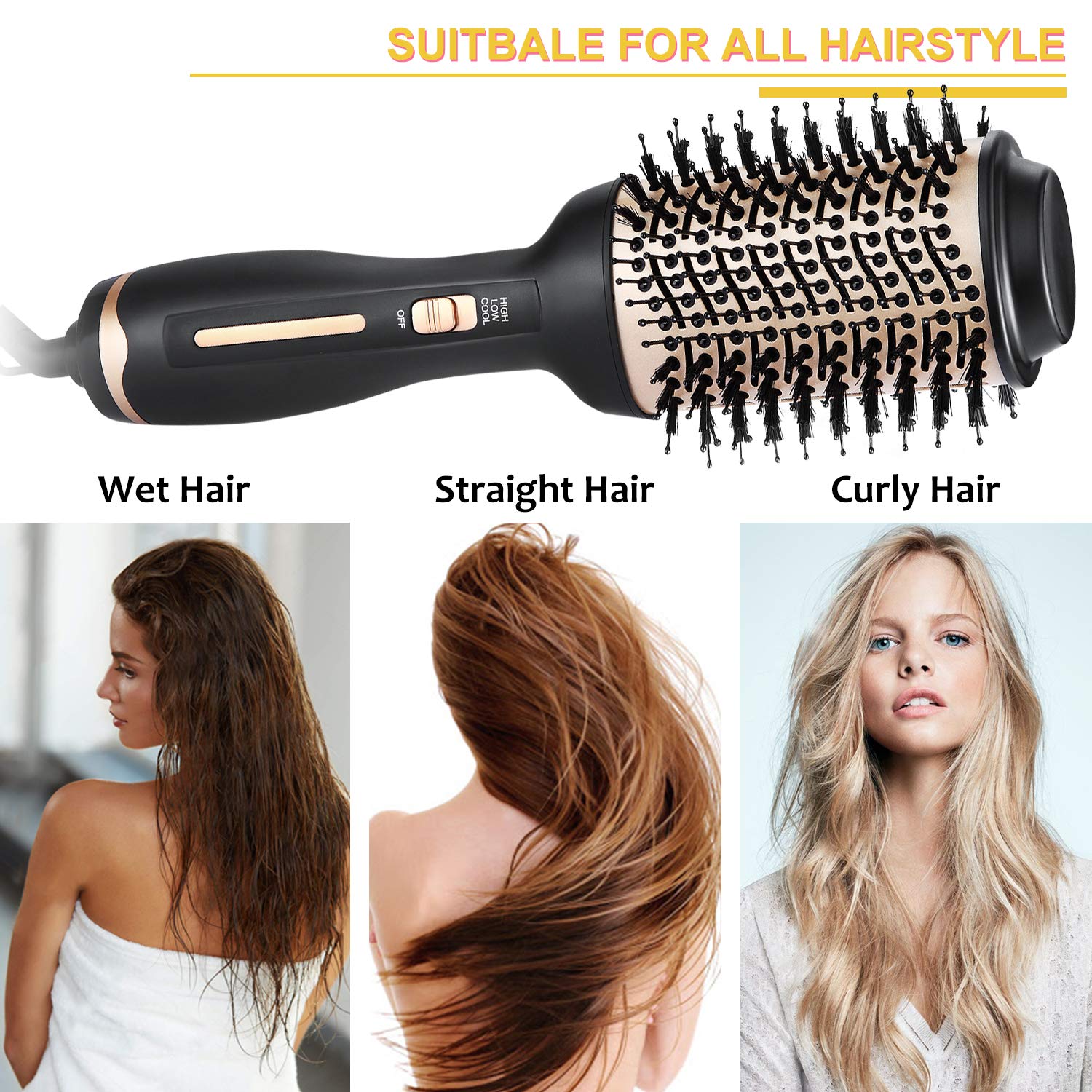 BEAUTIKEN Hair Dryer Brush, Hair Dryer & Volumizer Hot Air Styler Brush, 4 in 1 Multifunctional Blow Dryer Brush, Professional Negative Ion Anti-Frizz Hair Dryer Styler Brush : Beauty