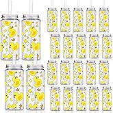 Willinglong 24 Pcs Plastic Cups with Lids and Straws 14.2 oz Reusable Cups with Lids and Straws for Smoothie Coffee Tumbler Bulk Travel Mug for Birthday Party Gifts(Rubber Duck Style)