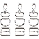 KOTAIFA Swivel Snaps Hooks with D Rings and Tri-Glides Slide Buckles for Purse Bag Straps Making Dog Collars Hardware 15pcs