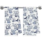 TRENSTISE French Country Blue and White Dachshund Kitchen Towels Gifts for Women Men - Grandmillennial Chinoiserie Floral Dachshund Dish Tea Hand Towels for Kitchen Bathroom Decor, 16x24 Inch Set of 2