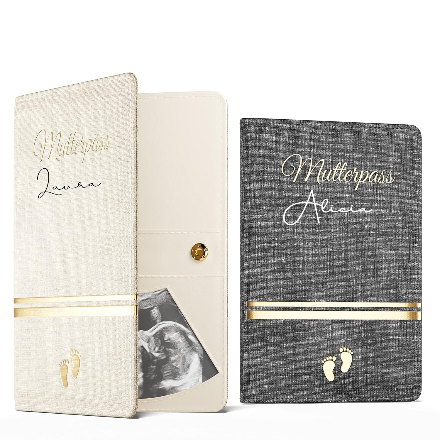 Bl4ckPrint - Maternity Log Cover Made of Faux Leather Organiser for Vaccination Certificate Maternity Log Ultrasound Images with Many Compartments - German and Austrian Maternity, gray, Elegant