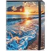 NLZQTTBD Photo Album 4x6 - 120 Photos, PU Leather, Transparent PP Pages, Elastic Band, Side-loading Pocket, Ocean Waves Pattern, 6.4 x 5 Inches, Beach Sunset