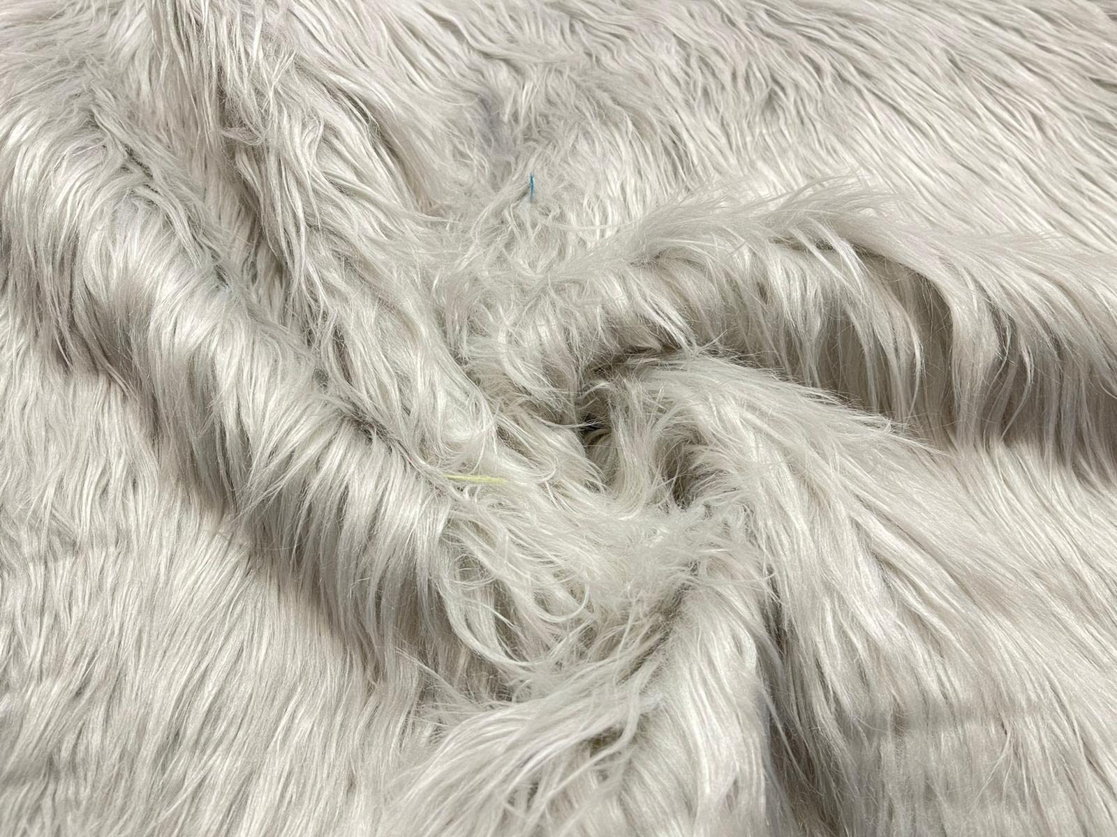 Super Luxury Faux Fur Fabric Material - Extra Long Silver, 1Mtr - 150cm x 100cm