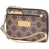 Royal Bagger Women's RFID Coin Purse – Signature Coated Canvas & Vegetable-Tanned Cowhide Leather, Multi-Zipper Clutch Wallet with Keychain & Wristlet 2903 (Coffee)