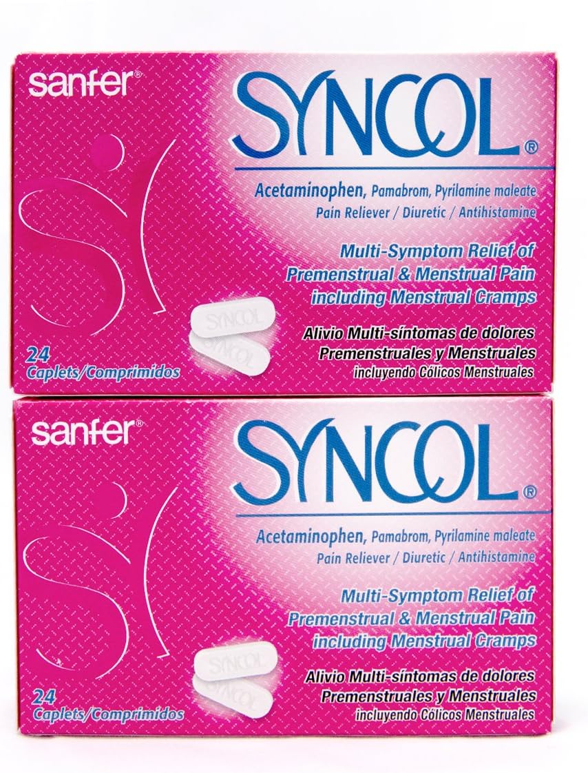 Syncol Relief of Premenstrual & Menstrual Pain and Cramps 24 Caplets Pack of 2