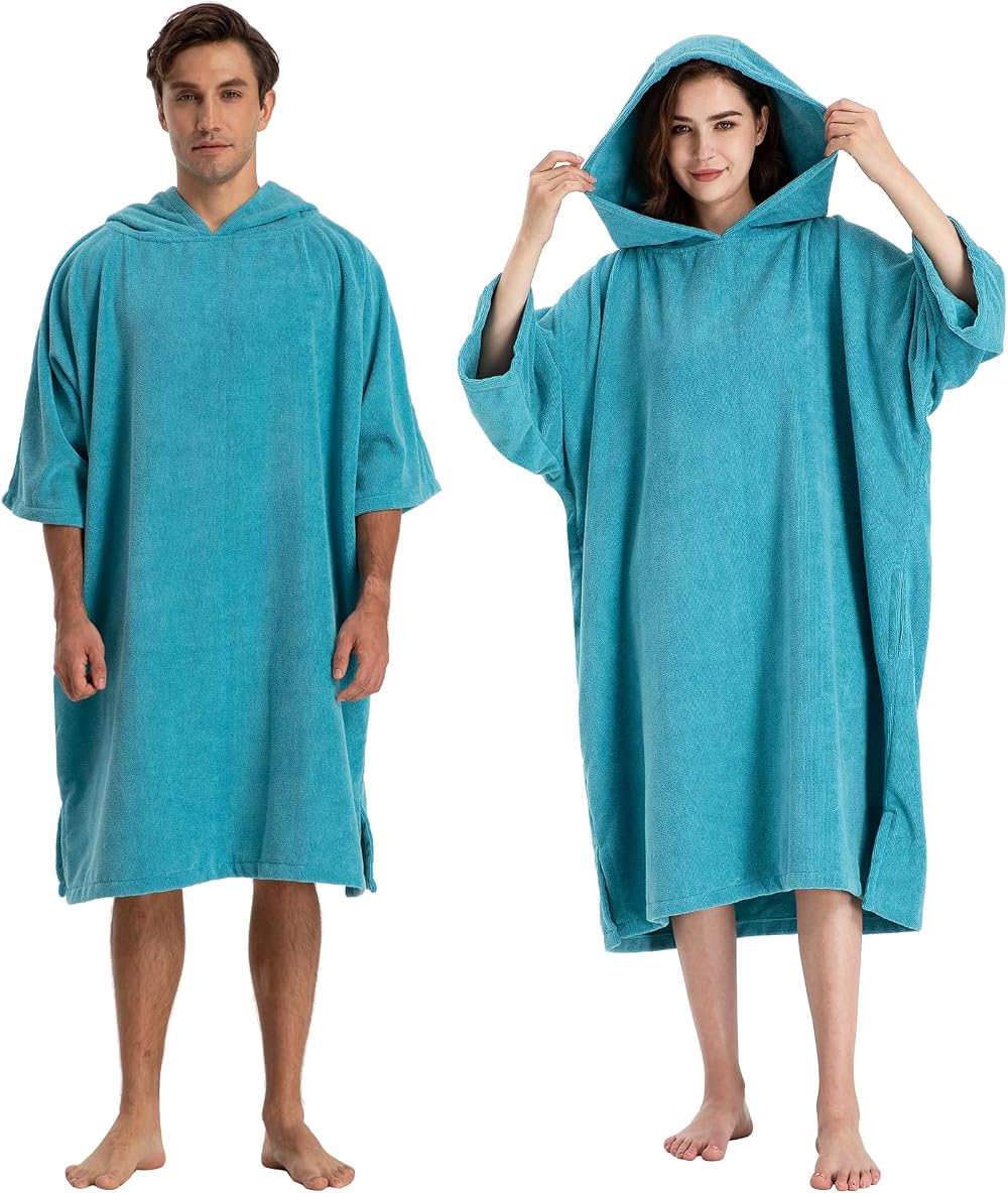 Winthome Changing Bath Robe Surf Poncho Towel Hooded Ocean Blue M