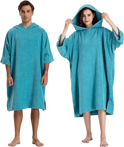 Winthome Changing Bath Robe Surf Poncho Towel Hooded Ocean Blue M