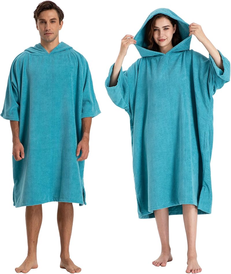 Winthome Changing Bath Robe Surf Poncho Towel Hooded Ocean Blue M