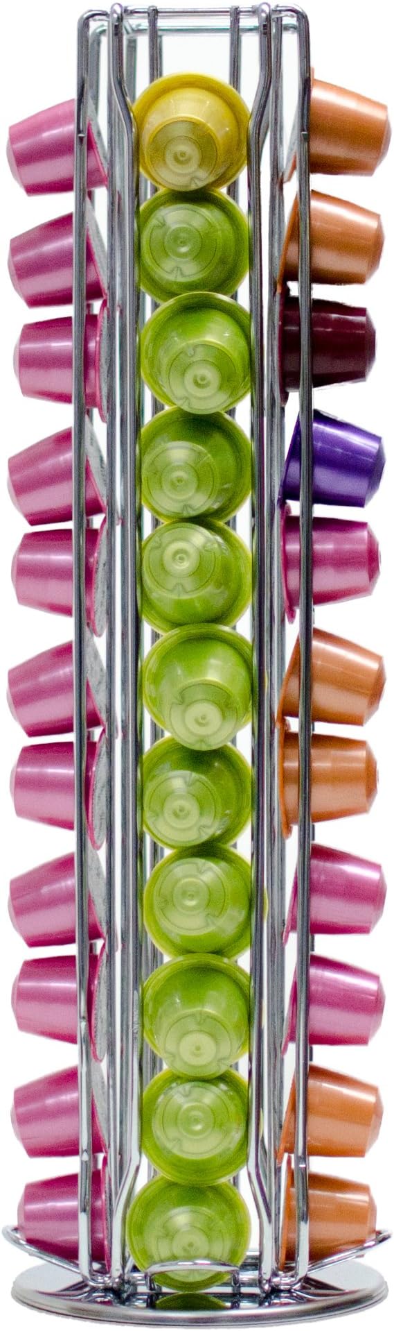 Rotating Nespresso Capsule Carousel Holder, Coffee Pod Storage Rack, 360 Degree Spinning Coffee Capsule Holder, Holds 40 Capsules, Ideal Elegant and Modern for Home Office Kitchen - Chrome Finish