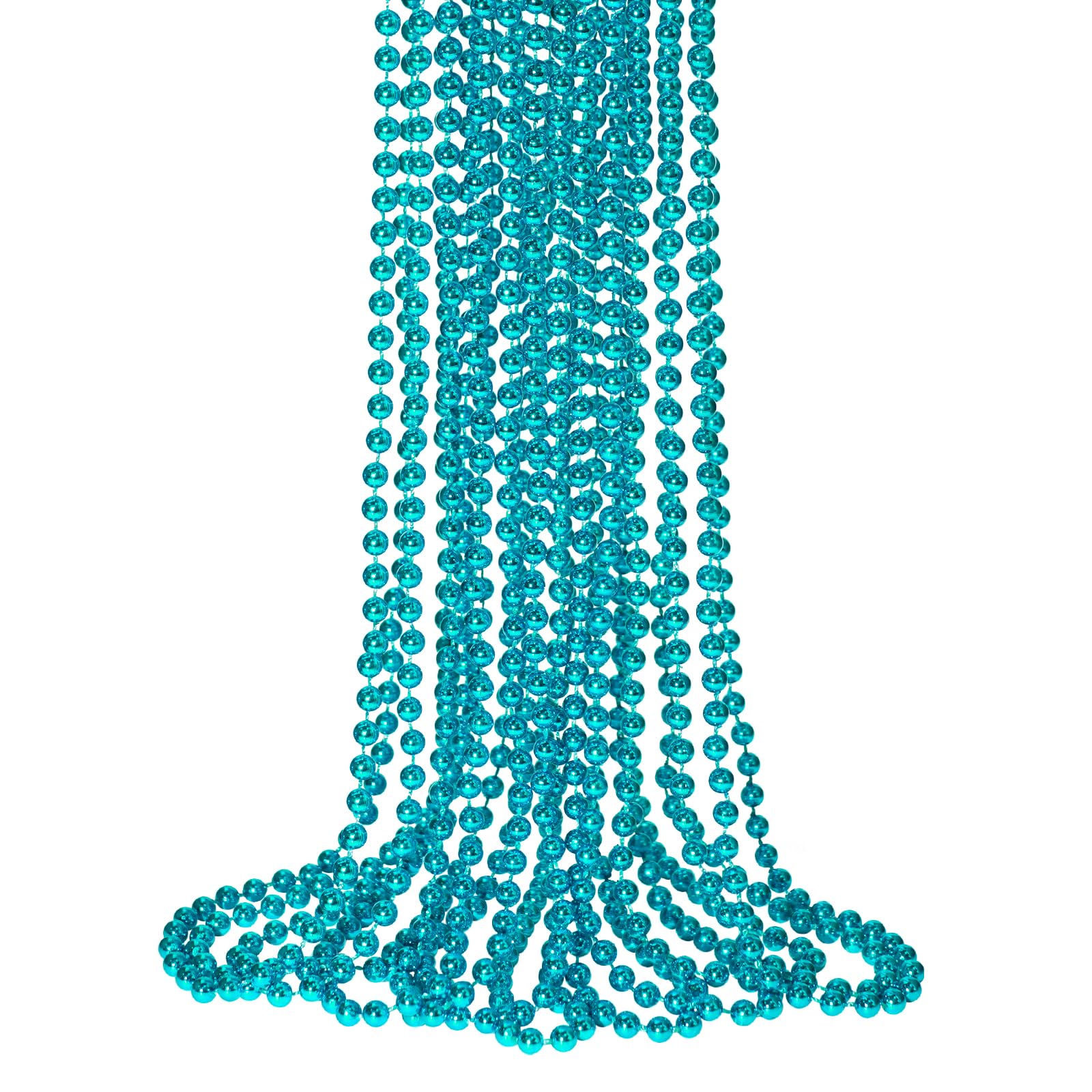 Photo 1 of 12 PCS Teal Bead Necklace, Teal Mardi Gras Beads Turquoise Party Beads Necklace Bulk Round Beaded Necklaces for Mardi Gras, Christmas, School Spirit Day Party Favors
