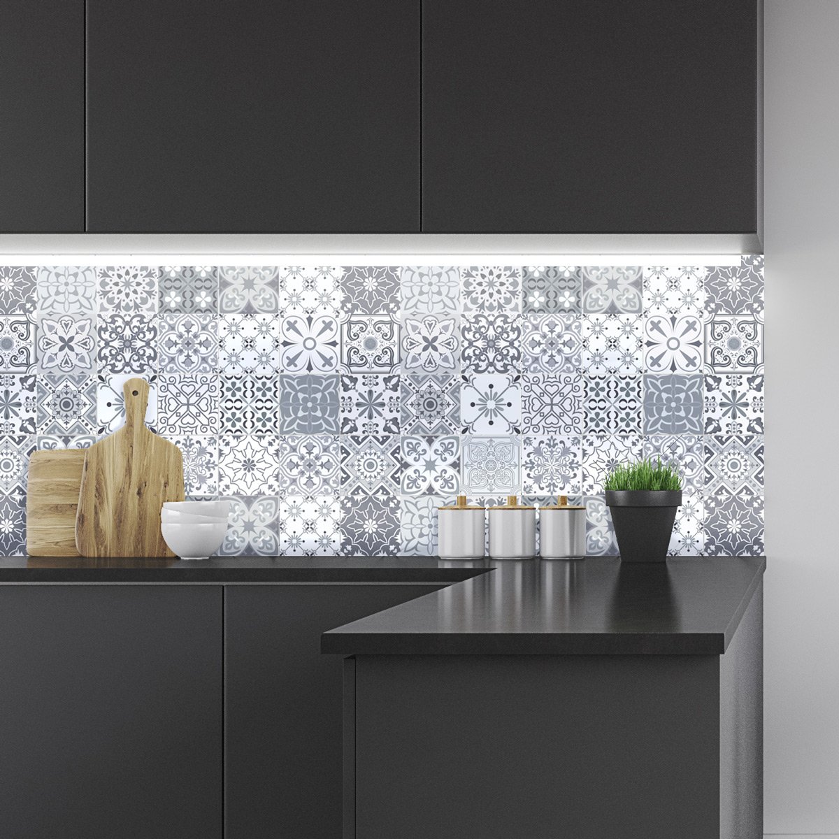 Ambiance Sticker Self-Adhesive Decorative Wall Decal Cement Tile for Bathroom and Kitchen Nuances de Gris Gythio - Pack of 9 Stickers of 10 x 10 cm