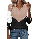 Zeagoo Womens V Neck Sweaters Shirts Long Sleeve Lightweight Ribbed Knit Pullover Sweater Blouse Tops with Buttons Oufits
