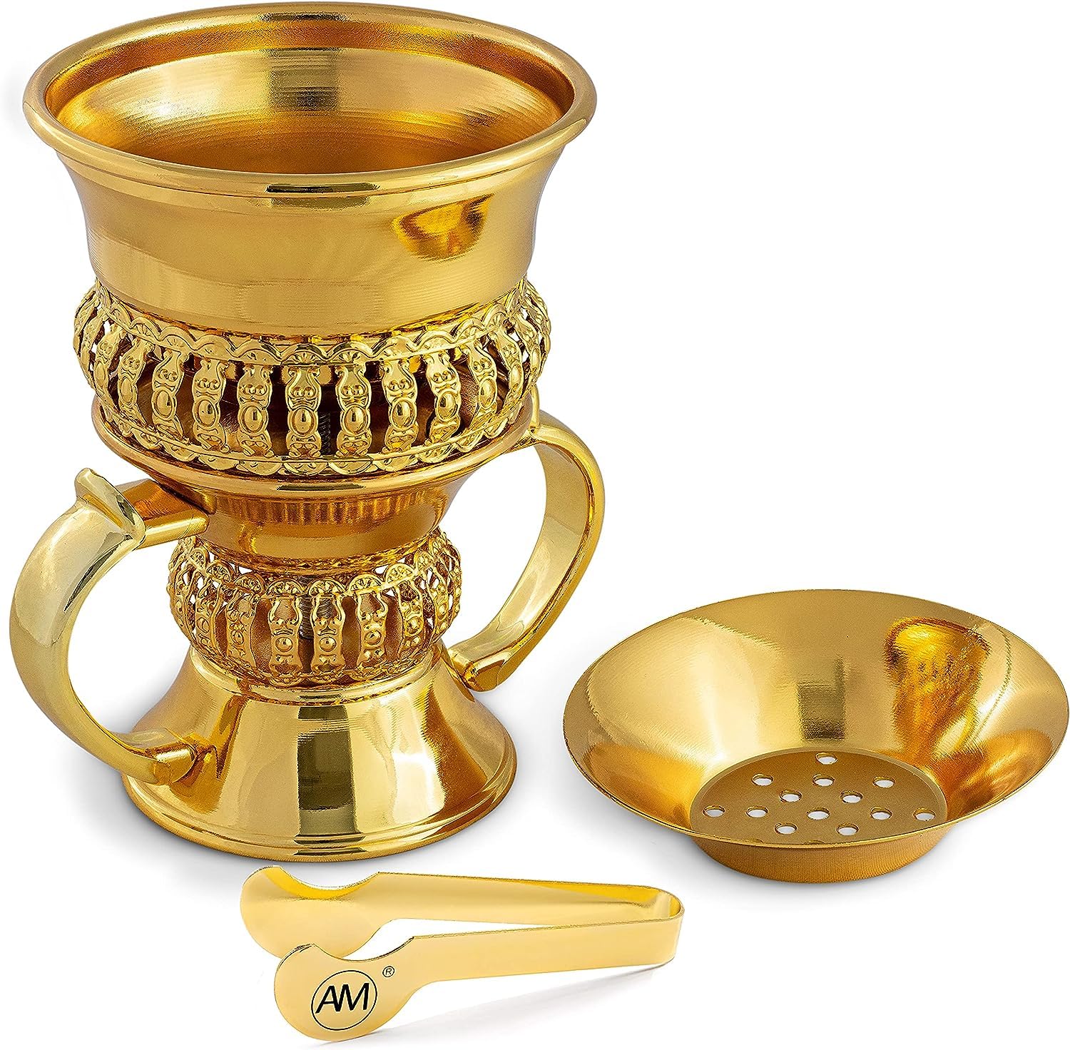 AM Regal Metal Incense Burner - Bakhoor & Frankincense Resin Burner - Ideal for Yoga, Spa & Aromatherapy (Gold, Small)