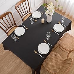NLMUVW Black Vinyl Tablecloth with Flannel Backing