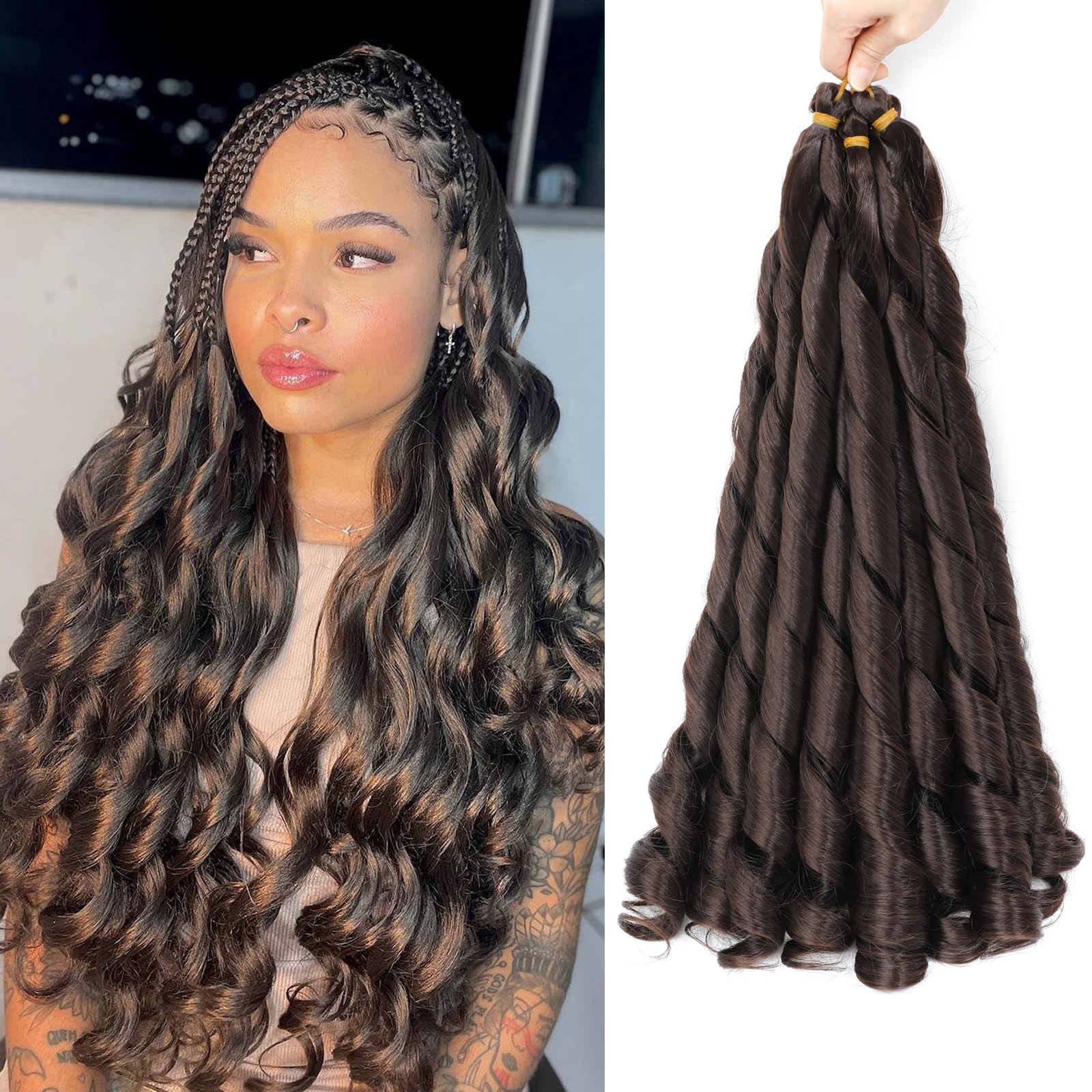 French Curly Braiding Hair for Box Braids 22 inch Loose Wave Braiding Hair Pre Stretched Bouncy Braiding Crochet Spiral Curl Synthetic Extensions for Women (4#, 22 Inch) — image 1